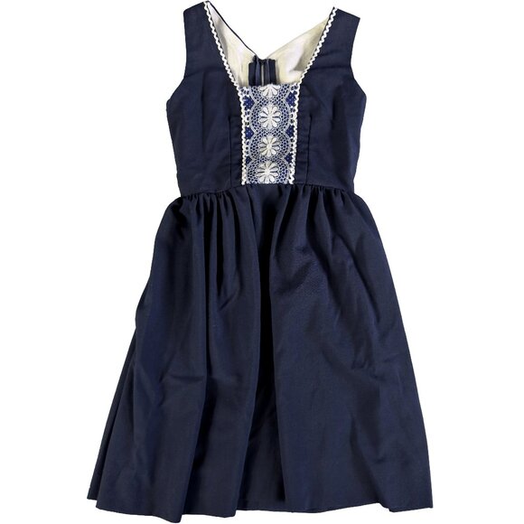 VINTAGE WURZER DIRNDL Navy Blue Austrian Folk Dress Lace Bodice Made in Austria - Picture 1 of 9